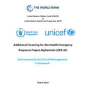 Additional Financing for the Health Emergency Response Project Afghanistan (HER AF)