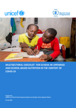 Joint WFP and UNICEF Multisectoral Checklist for School Reopening and School based Nutrition in the context of COVID-19