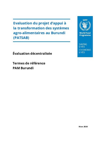 Burundi, Support Project for the Transformation of Agri-food Systems (PATSAB) 2022-2026: Evaluation