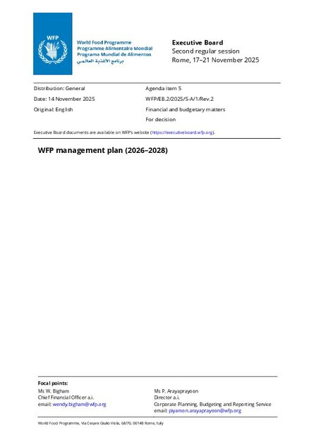WFP Management Plan (2026–2028) | World Food Programme