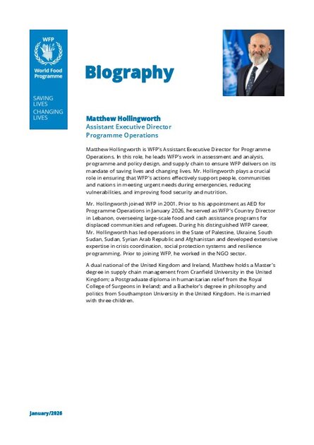 Biography – Assistant Executive Director, Programme Operations, Matthew Hollingworth