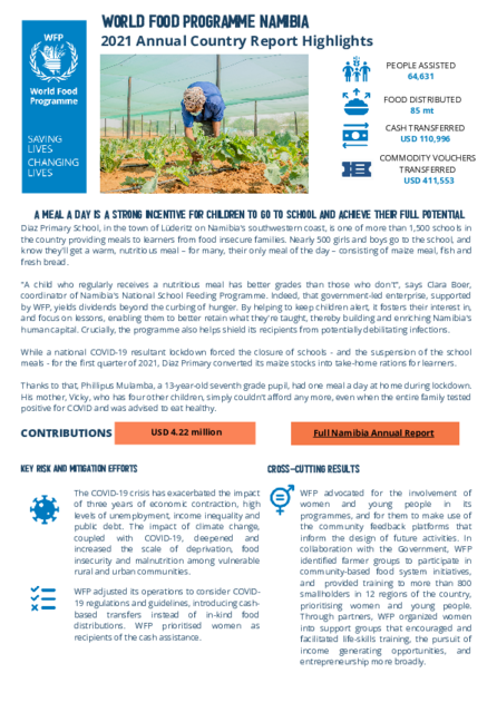World Food Programme Namibia 2021 Annual Country Report Highlights ...