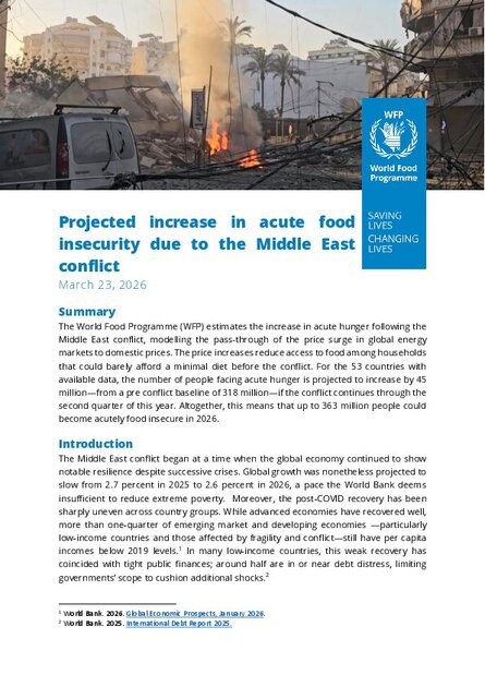 Projected increase in acute food insecurity due to the Middle East conflict