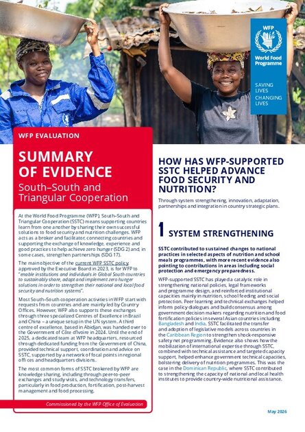 Summary of evaluation evidence: WFP’s engagement in South–South and Triangular Cooperation