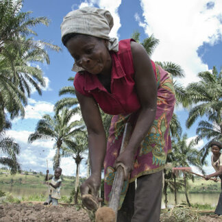 Woman working on her farm supported by WFP in DR Congo