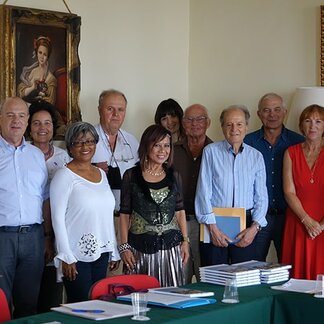 A group of people in an office 