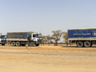 Photo: WFP/Ala Kheir WFP trucks transporting relief supplies to vulnerable communities